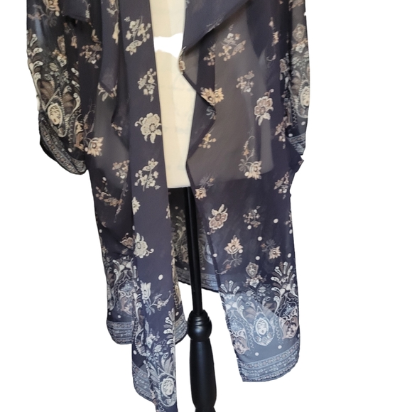 Band of gypsies sheer kimono cardigan cover up blue floral pattern size medium - Picture 2 of 7